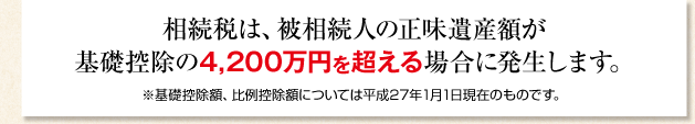 相続税は、被相続人の正味遺産額が基礎控除の7,000万円を超える場合に発生します。 ※基礎控除額、比例控除額については平成22年4月1日現在のものです。